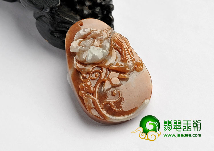 糯冰种红黄翡缅甸翡翠A货鸟语花香挂件