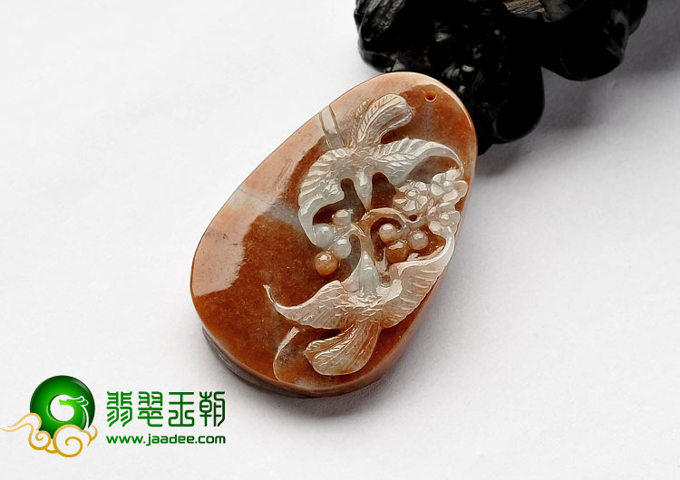 糯冰种红黄翡缅甸翡翠A货鸟语花香挂件