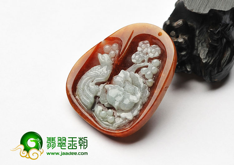 糯冰种红黄翡缅甸翡翠A货鸟语花香挂件