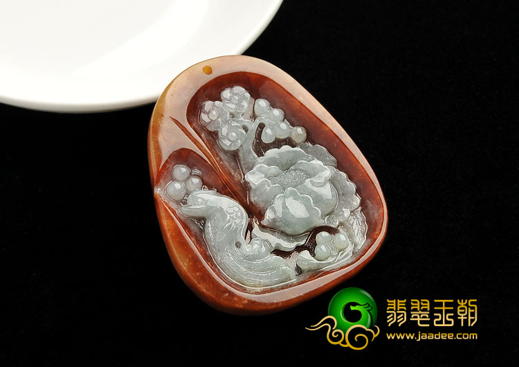 糯冰种红黄翡缅甸翡翠A货鸟语花香挂件