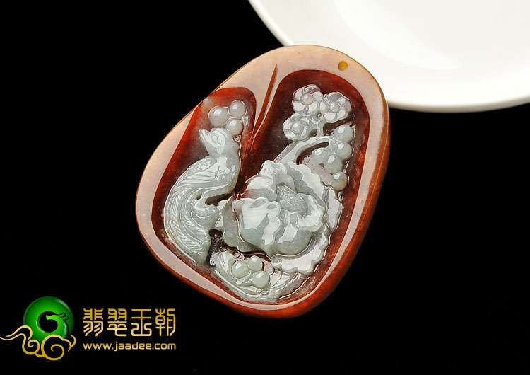 糯冰种红黄翡缅甸翡翠A货鸟语花香挂件
