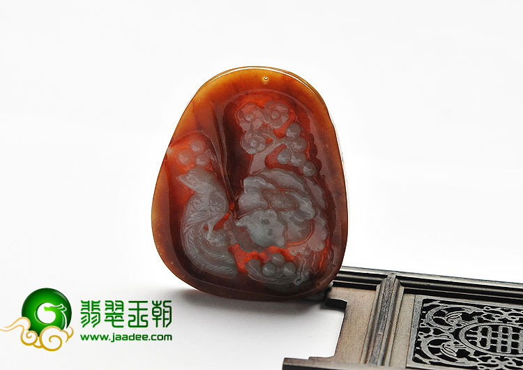 糯冰种红黄翡缅甸翡翠A货鸟语花香挂件