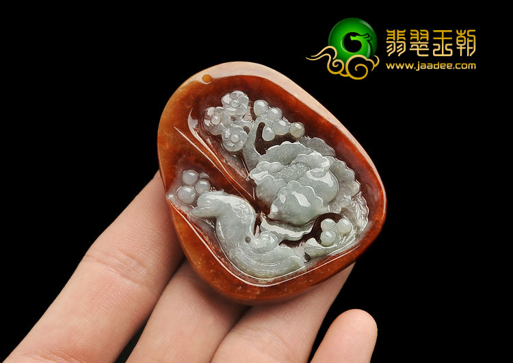 糯冰种红黄翡缅甸翡翠A货鸟语花香挂件