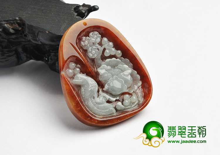 糯冰种红黄翡缅甸翡翠A货鸟语花香挂件