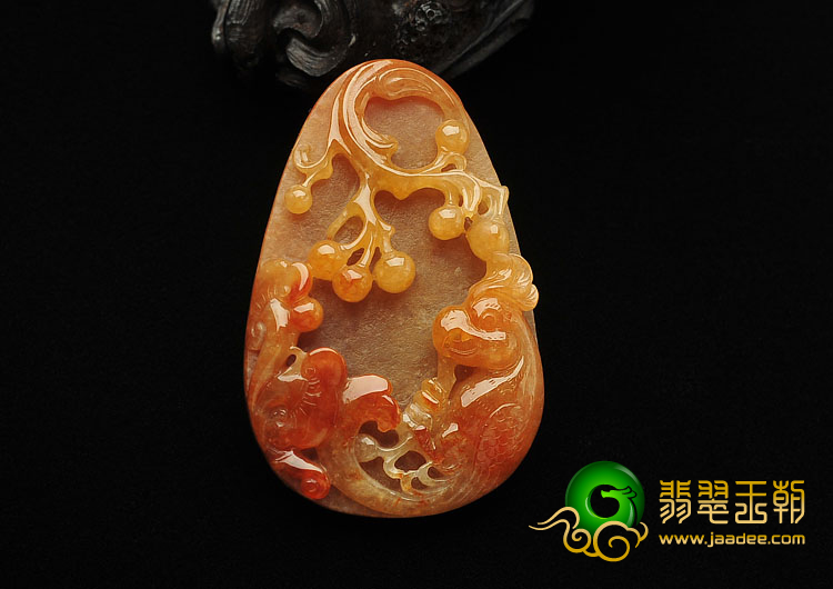 糯冰种红黄翡缅甸翡翠A货鹦鹉挂件