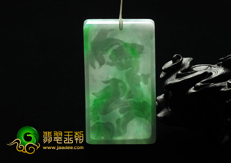 糯冰种飘翠缅甸翡翠A货松鹤延年挂件