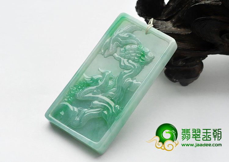 糯冰种飘翠缅甸翡翠A货松鹤延年挂件