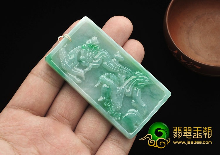 糯冰种飘翠缅甸翡翠A货松鹤延年挂件