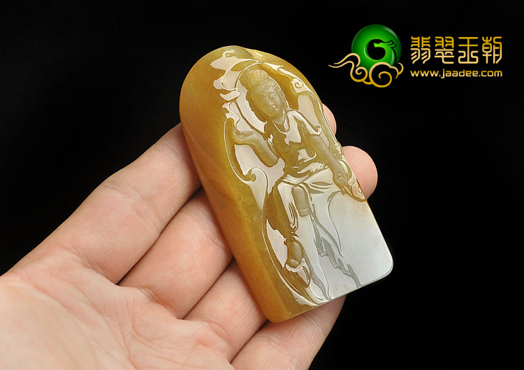 冰种褐黄翡缅甸翡翠A货观音挂件