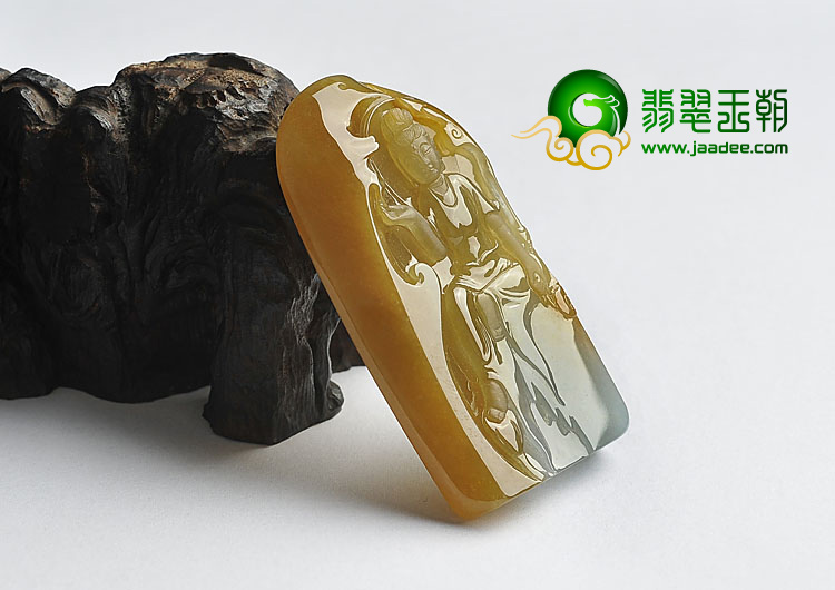 冰种褐黄翡缅甸翡翠A货观音挂件