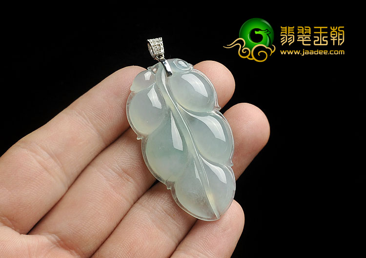 冰种晴水缅甸翡翠A货叶子挂件