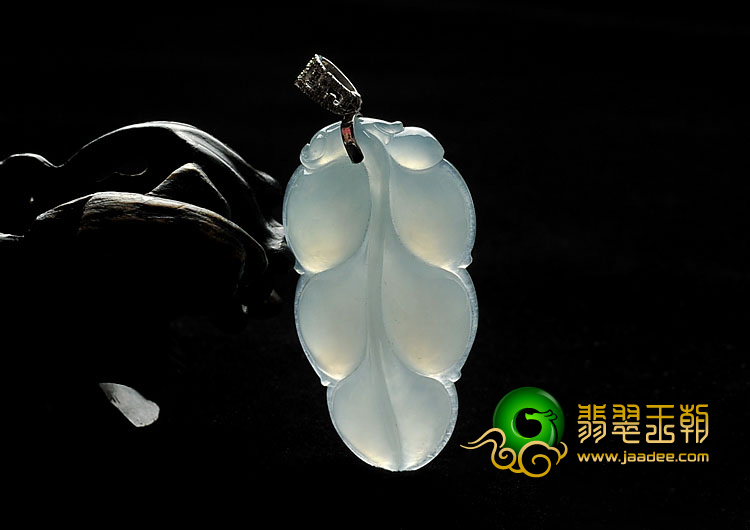 冰种晴水缅甸翡翠A货叶子挂件