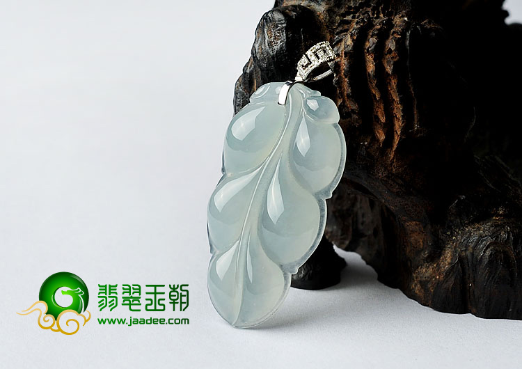 冰种晴水缅甸翡翠A货叶子挂件