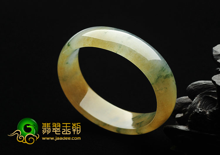 冰种黄翡飘花缅甸翡翠A货贵妃镯（52.8mm-45mm）