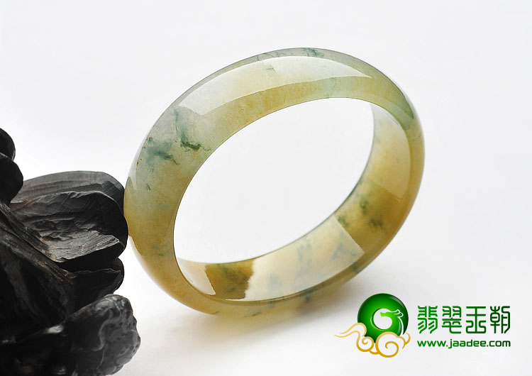 冰种黄翡飘花缅甸翡翠A货贵妃镯（52.8mm-45mm）