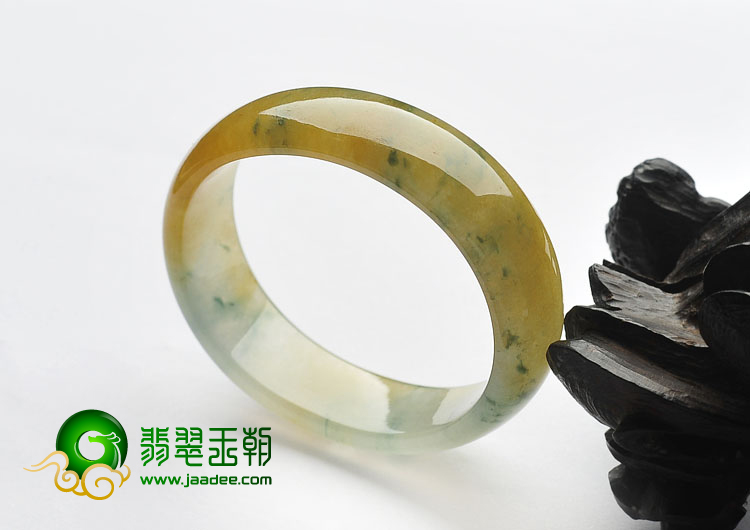 冰种黄翡飘花缅甸翡翠A货贵妃镯（52.8mm-45mm）