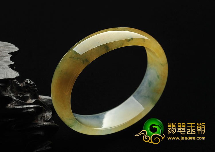 冰种黄翡飘花缅甸翡翠A货贵妃镯（52.8mm-45mm）