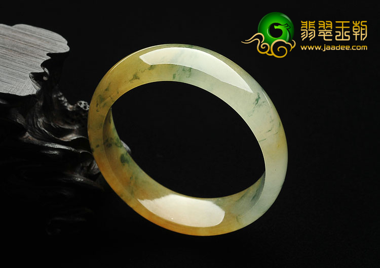 冰种黄翡飘花缅甸翡翠A货贵妃镯（52.8mm-45mm）