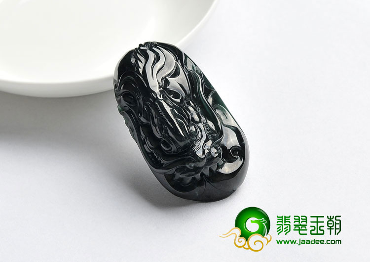 冰种墨翠缅甸翡翠A货龙头挂件
