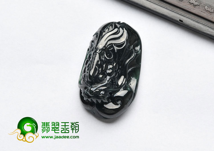 冰种墨翠缅甸翡翠A货龙头挂件