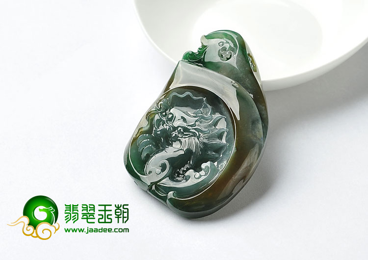糯冰种黄加绿缅甸翡翠A货龙凤牌挂件
