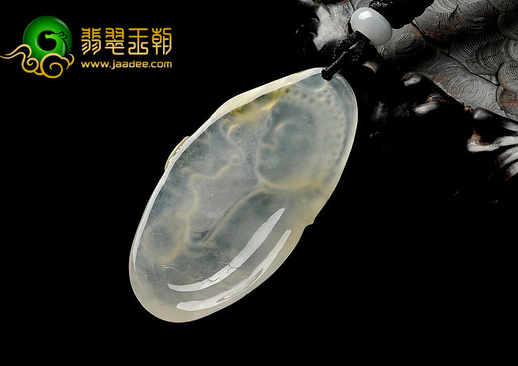 冰玻种淡黄翡缅甸翡翠A货释迦牟尼头挂件