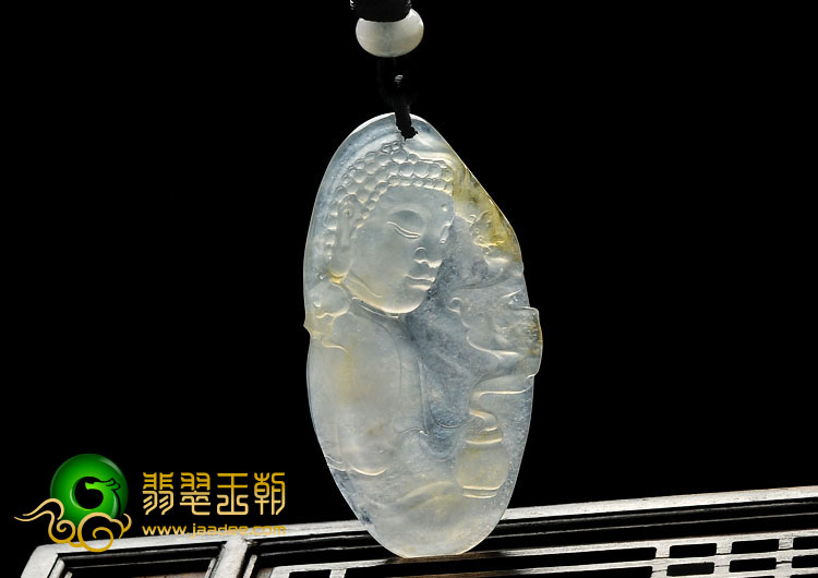 冰玻种淡黄翡缅甸翡翠A货释迦牟尼头挂件