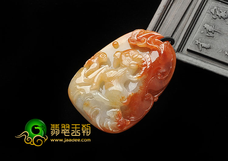 糯冰种红黄翡缅甸翡翠A货三阳开泰挂件