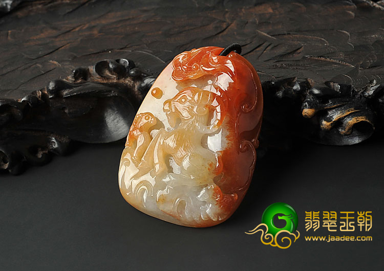 糯冰种红黄翡缅甸翡翠A货三阳开泰挂件