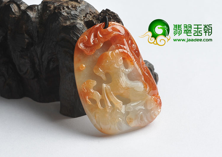 糯冰种红黄翡缅甸翡翠A货三阳开泰挂件