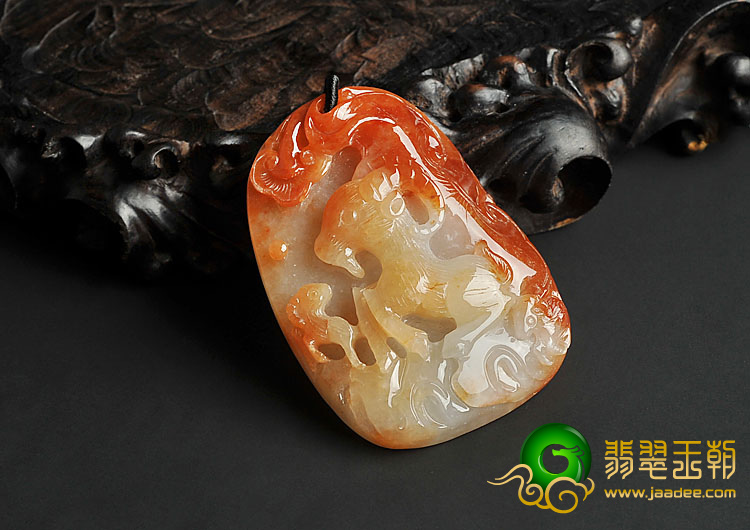 糯冰种红黄翡缅甸翡翠A货三阳开泰挂件