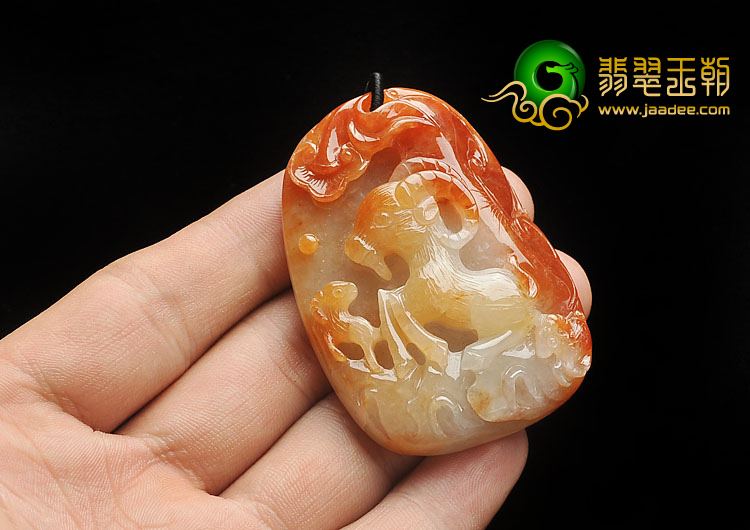 糯冰种红黄翡缅甸翡翠A货三阳开泰挂件