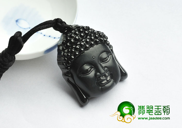 细糯种墨翠缅甸翡翠A货释迦牟尼挂件