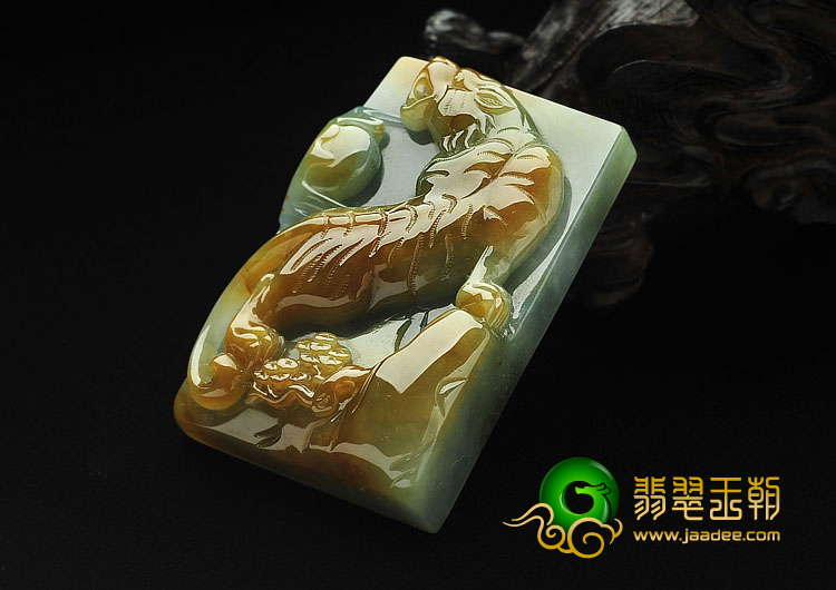 糯冰种晴水褐黄翡缅甸翡翠A货虎啸山林挂件