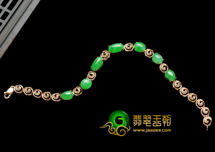 糯冰种阳绿缅甸翡翠A货镶玫瑰金手链（真钻）