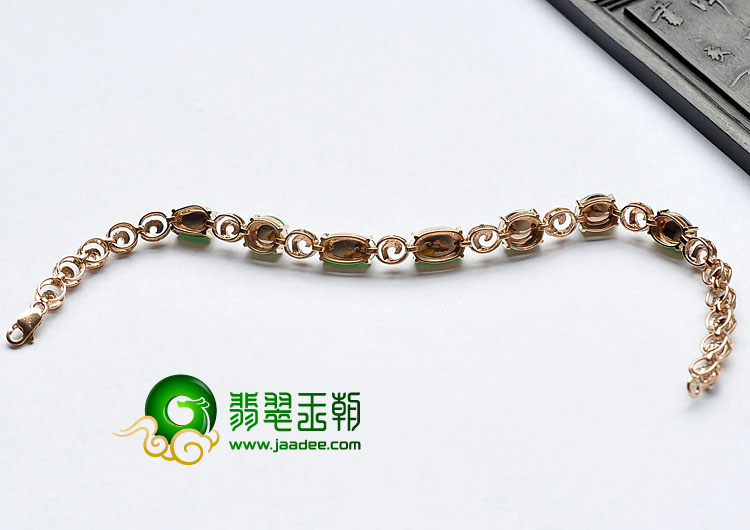 糯冰种阳绿缅甸翡翠A货镶玫瑰金手链（真钻）