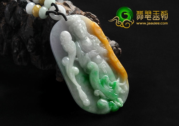 糯冰种三彩缅甸翡翠A货凤凰观音挂件