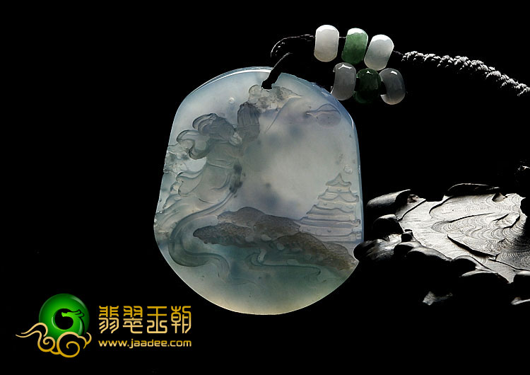 冰种紫罗兰缅甸翡翠A货嫦娥奔月挂件