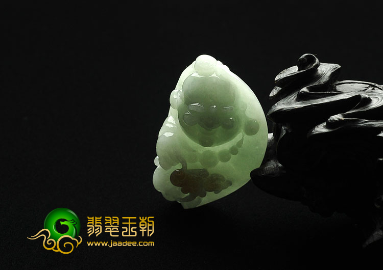 糯冰种晴水略带黄翡缅甸翡翠A货童子拜佛挂件