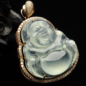 冰玻种无色缅甸翡翠A货镶玫瑰金玉佛胸坠（真钻）