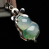 冰种飘花缅甸翡翠A货镶白金葫芦胸坠