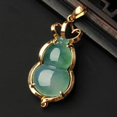 冰种飘花缅甸翡翠A货镶玫瑰金葫芦胸坠