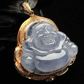 冰种紫罗兰缅甸翡翠A货镶玫瑰金玉佛胸坠（真钻）