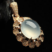 冰种无色缅甸翡翠A货镶玫瑰金胸坠（真钻）