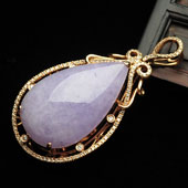 糯冰种紫罗兰缅甸翡翠镶玫瑰金水滴胸坠（真钻）