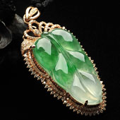 冰种飘翠缅甸翡翠A货镶玫瑰金金枝玉叶胸坠（真钻）