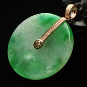 糯冰种飘翠缅甸翡翠A货镶玫瑰金平安扣胸坠（真钻）