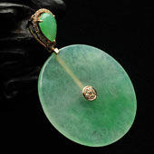 糯冰种绿晴水缅甸翡翠A货镶玫瑰金平安扣胸坠（真钻）