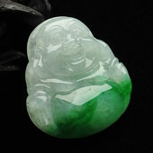 糯冰种飘翠缅甸翡翠A货玉佛挂件