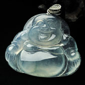 冰种略飘花缅甸翡翠A货玉佛挂件